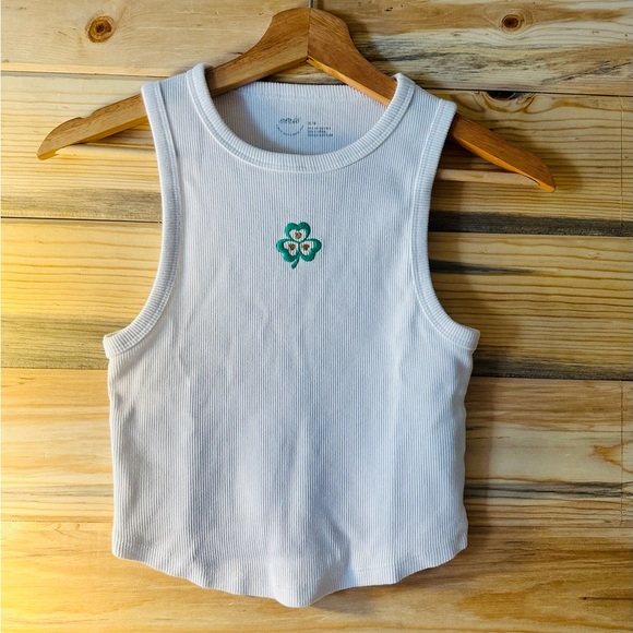 aerie Tops - Aerie White Tank Top with Green Embroidery